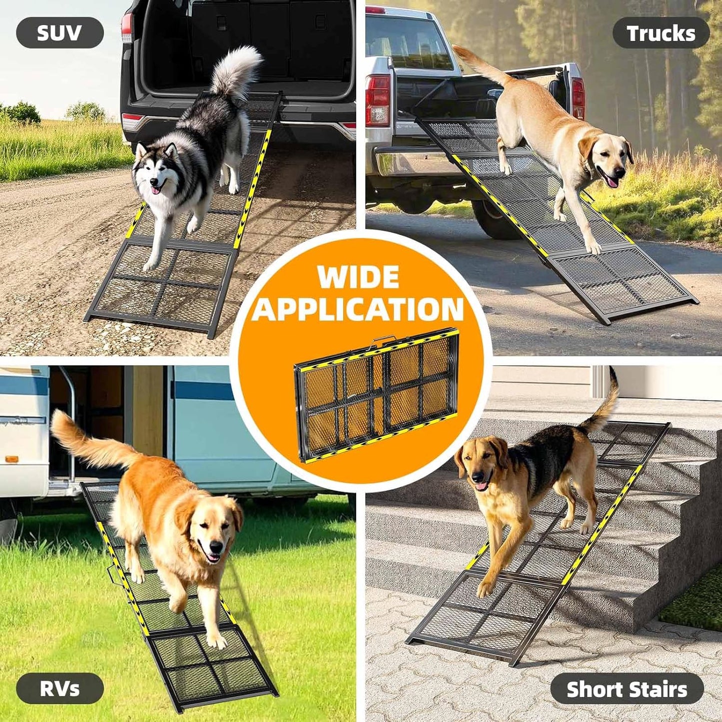 Dog Ramp for Car, 74x20 Inches Outdoor Portable Dog Ramps for Large Dogs with Reflective Strips, Non-Slip Surface Pet Ramp (Support Up to 150LBS)