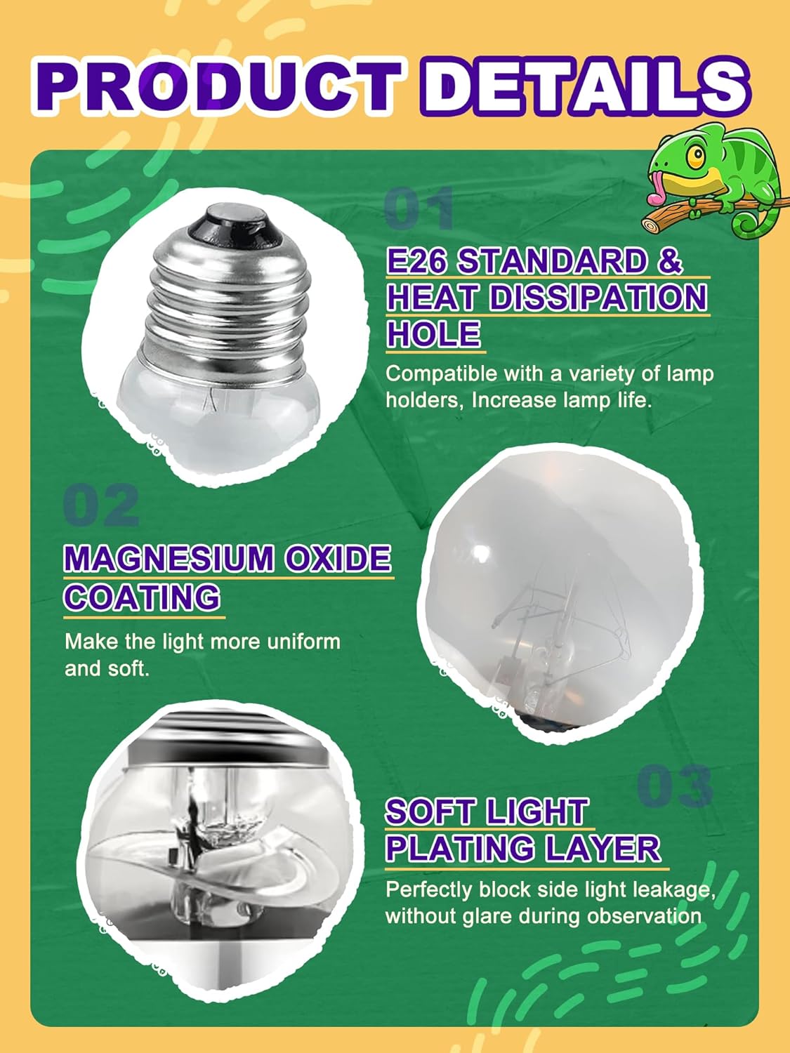 Heat Lamp Bulb, 100 Watt Full Spectrum UVA UVB Reptile Heat Bulb, Basking Spot Light, Simulate Natural Sun Light for Reptile and Amphibian