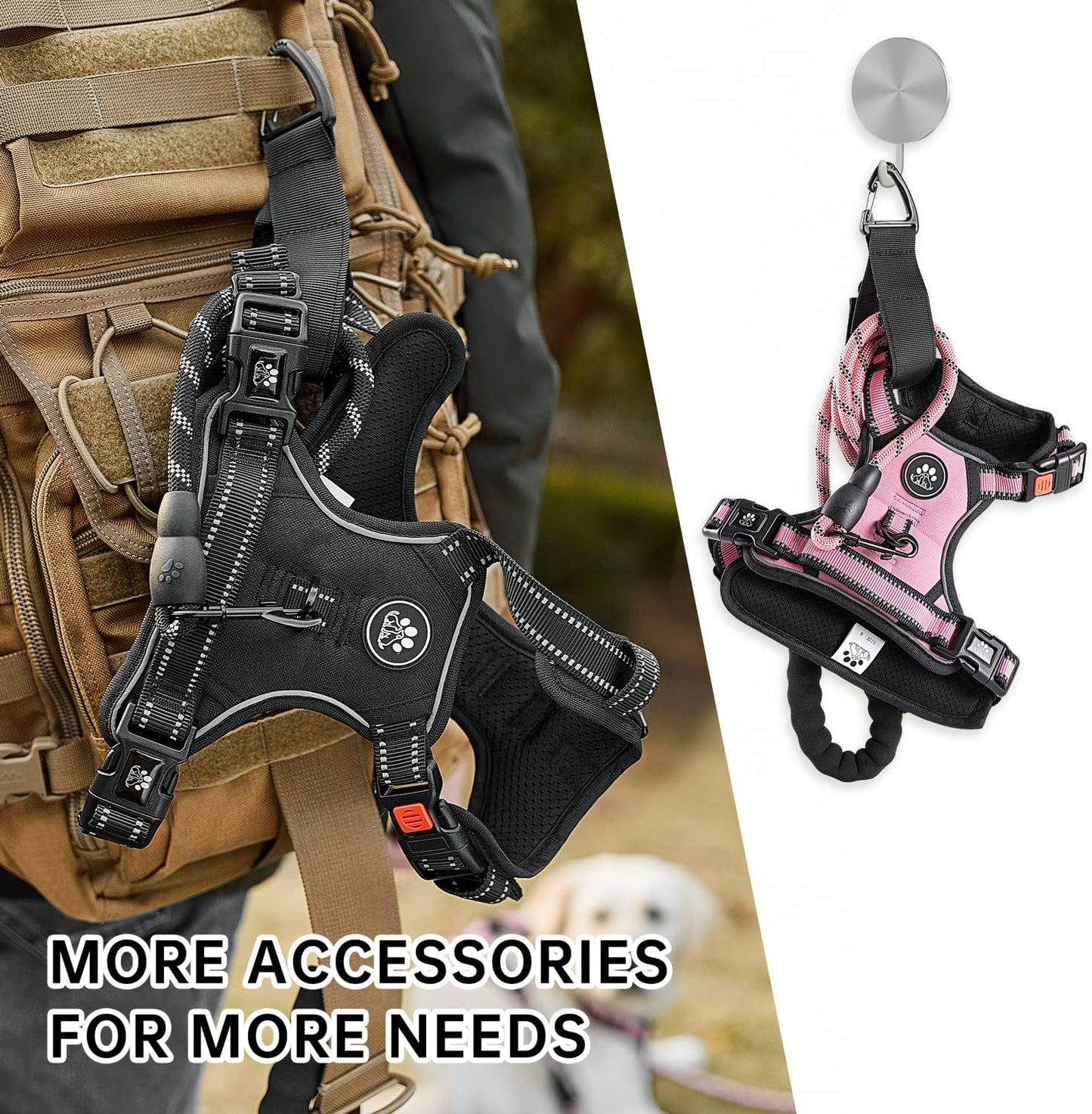 NESTROAD No Pull Dog Harness,Adjustable Oxford Medium Dog Harness with Leash,Reflective No-Choke Pet Vest Harness with Easy Control Soft Handle for Small Medium Large Dogs(M,Pink)