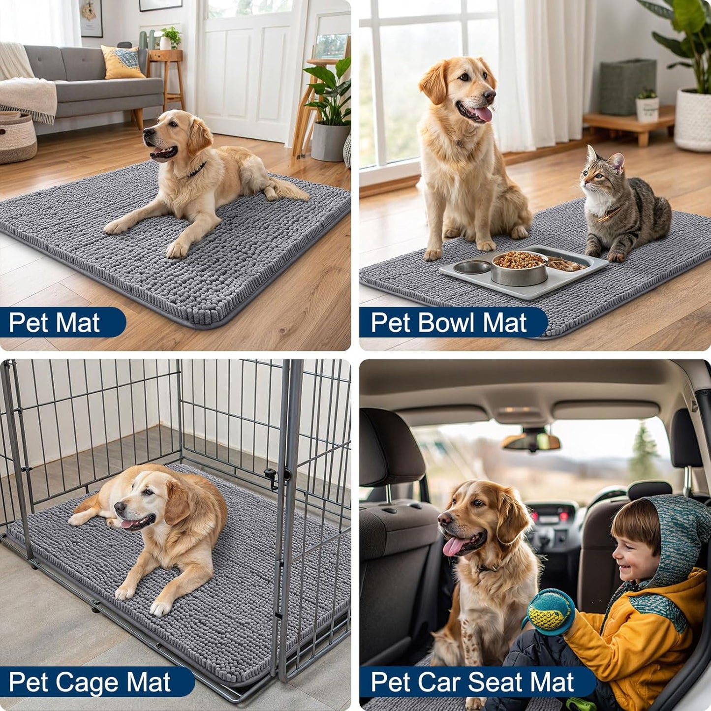 Smiry Dog Door Mat for Muddy Paws 40x32, Absorbs Moisture and Dirt Doormat, Non-Slip Washable Quick Dry Chenille Front Door Mat Indoor Entrance, Entryway Carpet for Inside Floor, Grey
