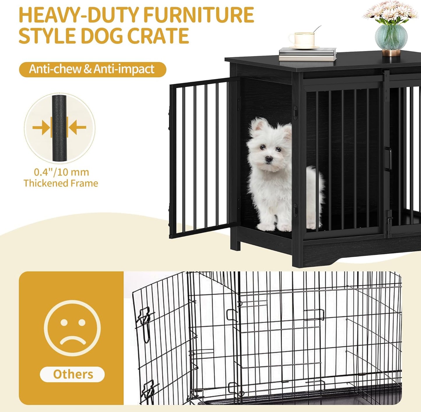 27.2" Dog Crate Furniture with Barn Door, Heavy Duty Dog Kennel Indoor with 2 Doors, Wooden Pet Cage End Table for Small Medium Dogs up to 22 lb, Anti-Chew Anti-Escape, Black DFC84304B