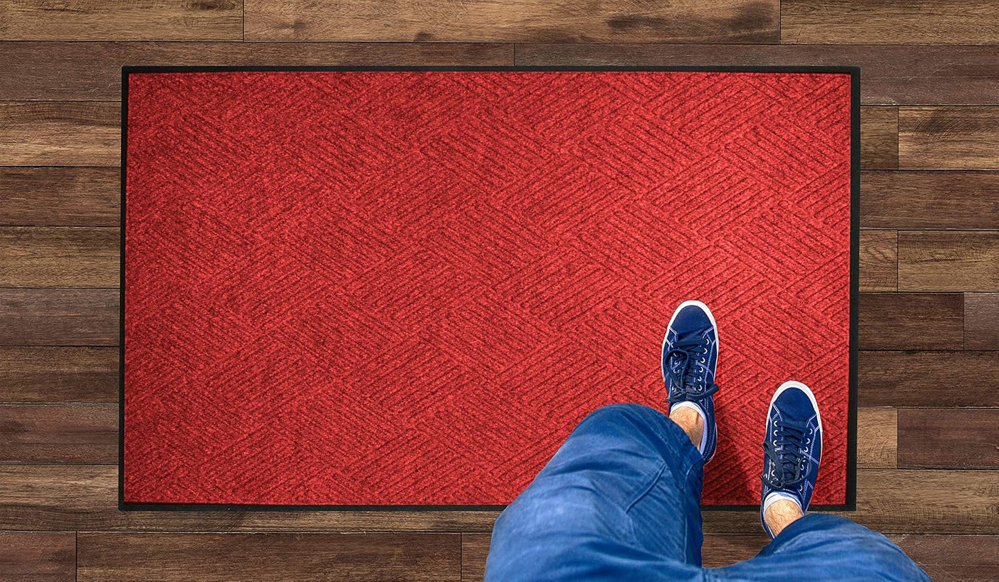 WaterHog Diamond | Commercial-Grade Entrance Mat with Rubber Border – Indoor/Outdoor, Quick Drying, Stain Resistant Door Mat (Solid Red, 3' x 10')