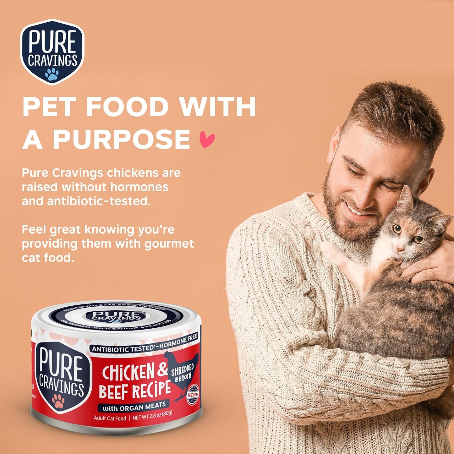 Chicken and Beef Recipe in Broth, Shredded Wet Cat Food, Grain-Free Protein, Non-GMO, 12 Pack