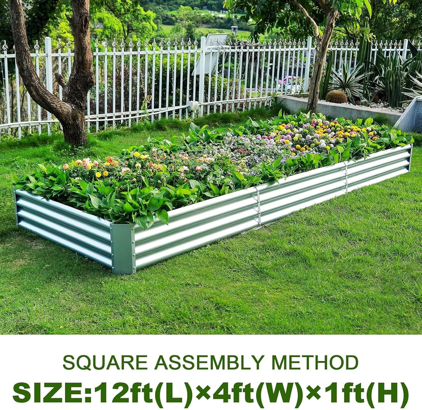 Land Guard 12×4×1ft Galvanized Raised Garden Bed Kit for Vegetables 2 Pack, Galvanized Super Large Metal Planter Raised Garden Boxes Outdoor