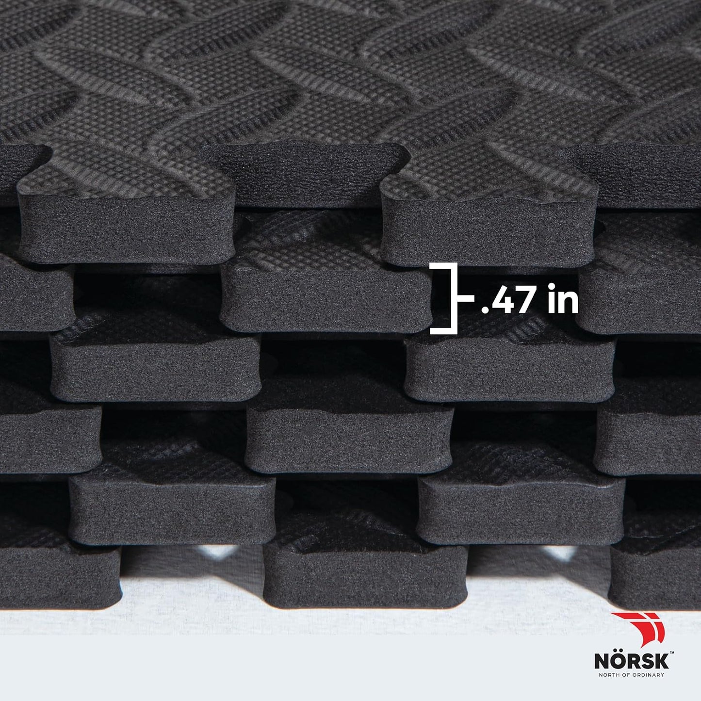 Norsk Foam Floor Gym Mats with Interlocking Tiles, .47" Thick, 24"x24", 36-Pack, 144 Square Feet, Diamond Plate Design, Black