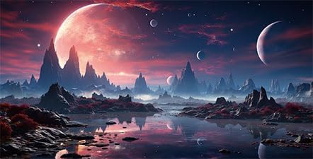 72X24IN Cosmic Spaceterrarium Background, Cool Parallel Space Themed Aquarium Reptile Habitat Background, Red Moon Aquarium Background with 10EVA Double-Sided Tape