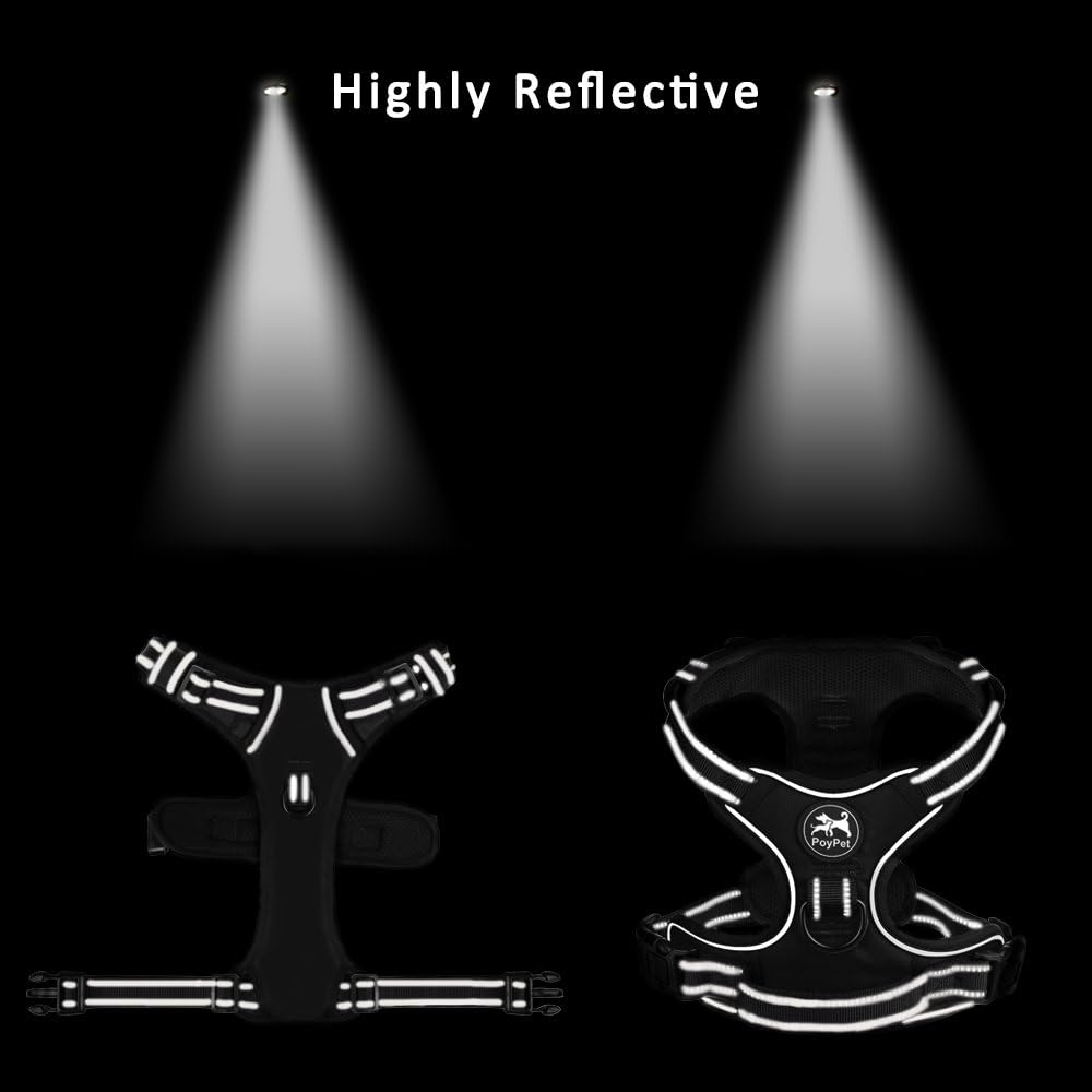 PoyPet No Pull Dog Harness, Reflective Comfortable Vest Harness with Front & Back 2 Leash Attachments and Easy Control Handle Adjustable Soft Padded Pet Vest for Small to Large Dogs (Pink,M)