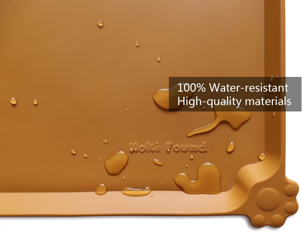 Hoki Found L Silicone Pet Food Mats Tray - Non Slip Pet Dog Cat Bowl Mats Placemat - Dog Pet Cat Feeding Mat - Waterproof Dog Cat Food Mats -Pet Water Mats for Carpet -Butterscotch