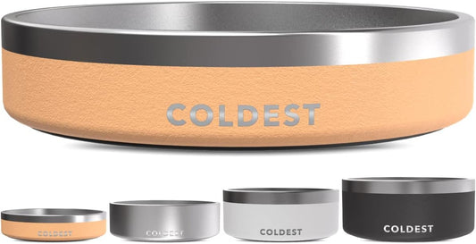 Coldest Dog Bowl - Anti Rust Metal, Non Slip, 3 Layers Insulated Stainless Steel Dog Bowls - Spill Proof & Heavy Duty - Water Bowl for Dogs, Cats & Pets, Dish Washer Safe (21 oz, Sahara Tan)