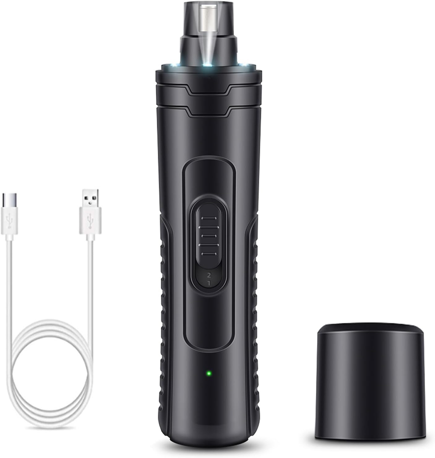 Dog Nail Grinder Quiet 2-Speed Pet Nail Grinder with 3 Led Lights and 3 Ports Rechargeable Electric Dog Nail Trimmer for Large and Small Dogs/Cats and Small Animals Safe (Black)