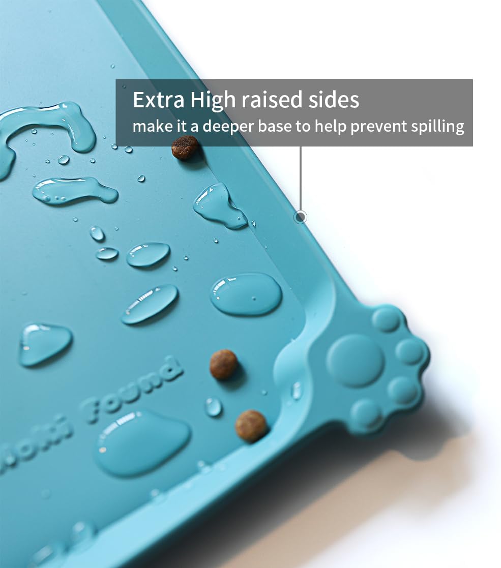 Hoki Found L Silicone Pet Food Mats Tray - Non Slip Pet Dog Cat Bowl Mats Placemat - Dog Pet Cat Feeding Mat - Waterproof Dog Cat Food Mats -Pet Water Mats for Carpet -Glacier