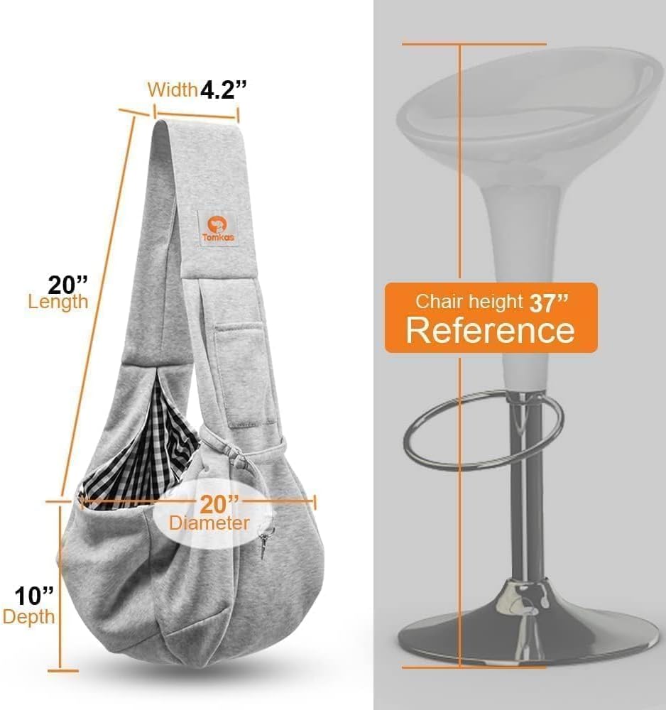 Tomkas Small Dog Sling Carrier - Classic Pocket & Classic Strap - for 3-10 lbs Pets(Grey)