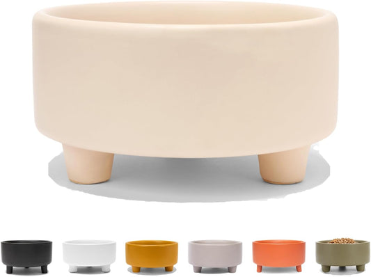 Waggo Uplift Ceramic Dog Bowl for Small Medium and Large Breeds - Heavyweight and Durable Pet Food and Water Dish Crock, Dishwasher Safe, Modern, Elevated Feeder (Buttercream, Medium)
