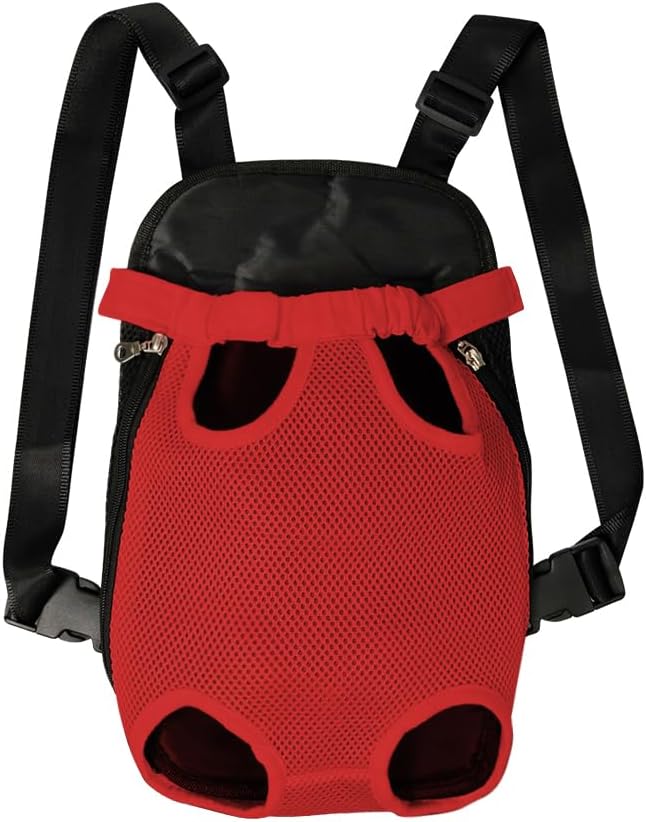 FEimaX Dog Carrier Backpack Pet Legs Out Front Cat Travel Bag, Adjustable Puppy Backpacks Carriers Hands-Free for Small Medium Dogs Cats Hiking Traveling Camping Daily Walking (Large, Red)