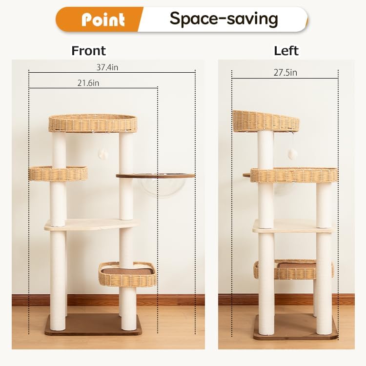 48'' Cat Tree for Large Cats, Modern Cat Tree Multi-Level Condo with Natural Wood, Cat Activity Centre for Medium and Big Pets