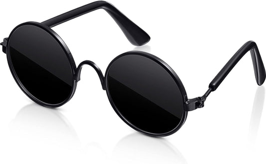 Dog Sunglasses Retro Pet Glasses Doll Glasses Classic Round Dog Glasses Metal Cat Puppy Eye Wear Hippie Costumes for Cats and Dogs, Photos Props Cosplay Party Costume (Black, Classic Style)