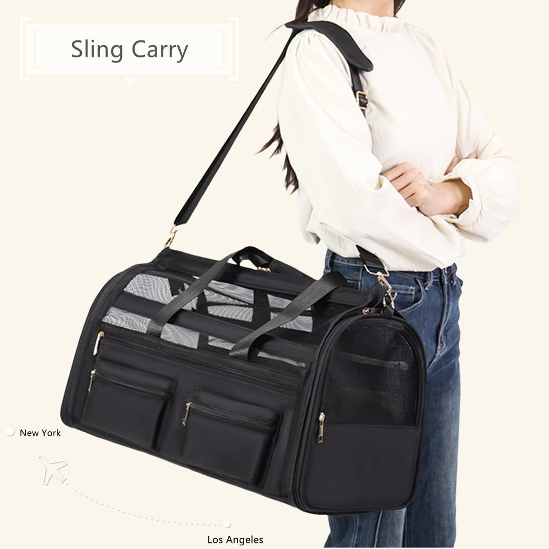 Cat Carrier Bag,Soft Sided Ventilated Pet Carrier for Small Dog Airline Approved Travel Puppy Carrier with Breathable Mesh, Foldable Portable for Outdoor Car
