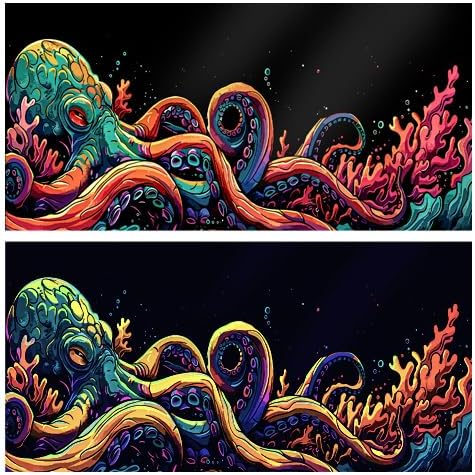 24X16IN Blacklight Octopus Sea Monster HD 3D Black Light Aquarium Background UV Reactive Background Terrarium Background with 10 EVA Double-Sided Tape