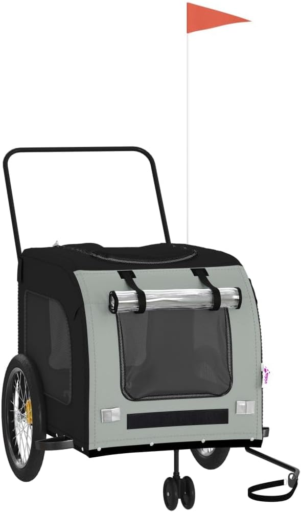 Tidyard Pet Bike Trailer Black and Gray Oxford Fabric and Iron Pet Bicycle Carrier, Animal Bike Stroller for Cat, Puppy, Dog, Outdoor, Travel