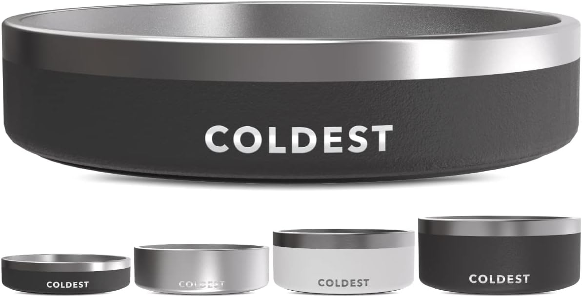 Coldest Dog Bowl - Anti Rust Metal, Non Slip, 3 Layers Insulated Stainless Steel Dog Bowls - Spill Proof & Heavy Duty - Water Bowl for Dogs, Cats & Pets, Dish Washer Safe (21 oz, Stealth Black)