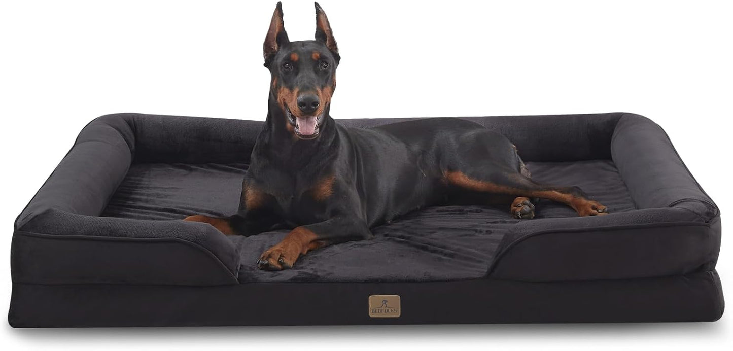 Bedfolks Orthopedic Dog Bed XXL, Waterproof Dog Sofa Bed for Giant Dogs, Egg Foam Pet Couch Bed with Removable Washable Cover and Nonslip Bottom, Black