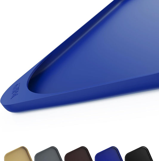 Silicone Pet Feeding Mat with Raised Edge & Residue Collection Pocket for Food and Water, Dog Bowl Mats, Cat Bowls Placemat with High Lip for Floor Waterproof, 22 x 14 x 0.8 Navy Blue