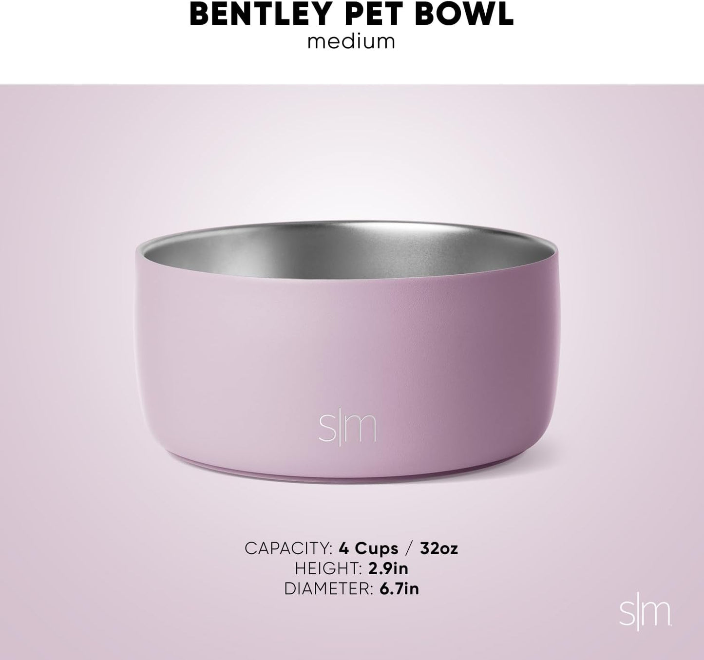 Simple Modern Stainless Steel Pet Water Bowl for Dogs & Cats | Insulated Stainless Steel Food Bowls for Dog Cat | No Tip No Slip BPA Free | Bentley Collection | Medium (4 Cups) | Midnight Black