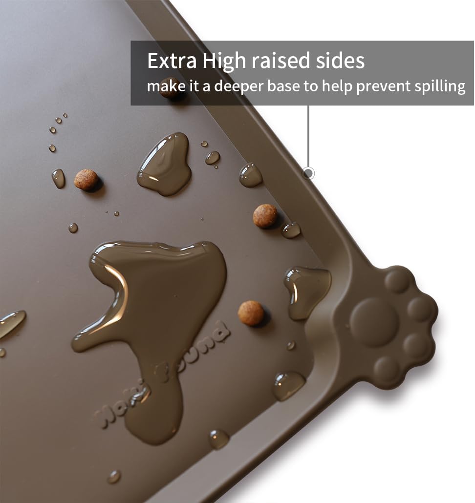 Hoki Found Large Silicone Pet Food Mats Tray - Non Slip Pet Dog Cat Bowl Mats Placemat - Dog Pet Cat Feeding Mat - Waterproof Dog Cat Food Mats -Pet Water Mats for Floors - Coffee