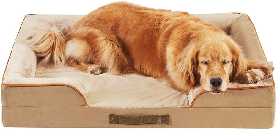 Friends Forever Orthopedic Dog Bed for Extra Large Dogs, Waterproof Memory Foam Dog Sofa Bed XL with Removable Washable Cover, Ally Khaki, 42x32x7