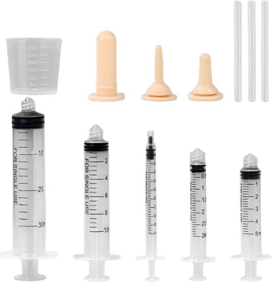 Suxgumoe Pet Feeding Bottle Set, Feeding Silicone Nipple with Bottle and Syringes, Reusable Pet Nursing Kits Feeding Tools for Rabbits, Small Animals (3 Nipples+5 Syringes + 1 Measuring Cup)