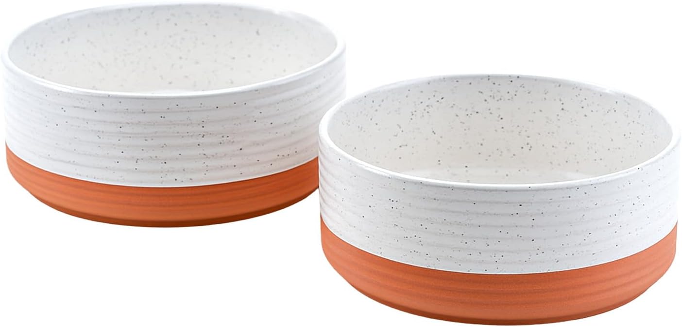 SPUNKYJUNKY Ceramic Dog Bowls 2 Pack, 8.3'' Dog Food Water Double Feeding Bowls Non-Slip for Large Sized Breed Microwave Dishwasher Safe - 60 OZ, 2pcs, Pattern White