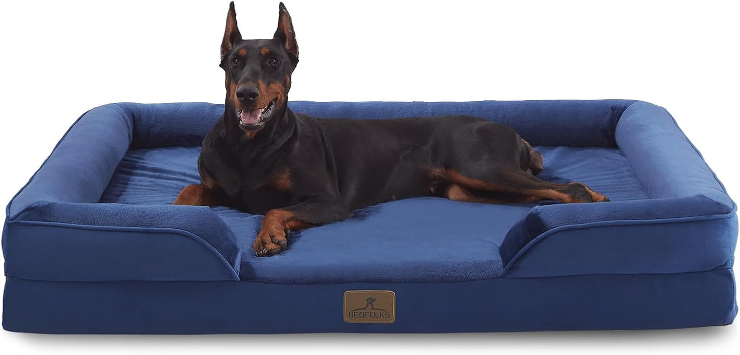 Bedfolks Orthopedic Dog Bed XXL, Waterproof Dog Sofa Bed for Giant Dogs, Egg Foam Pet Couch Bed with Removable Washable Cover and Nonslip Bottom, Navy Blue