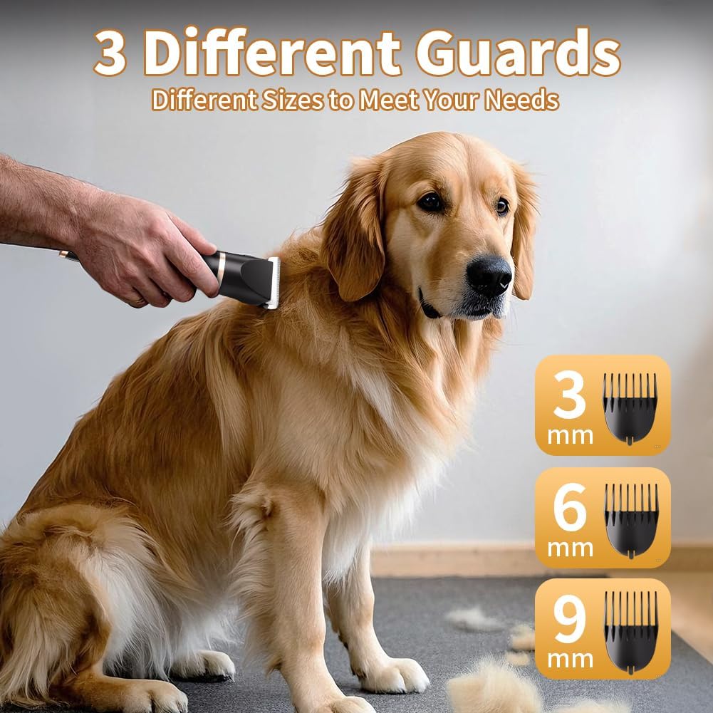 Dog Clippers Grooming Kit with Paw Trimmer, 3 in 1 Low Noise Electric Rechargeable Cordless Pet Shaver with Nail Grinder Dog Hair Trimmer for Dogs Cats and Other Pets