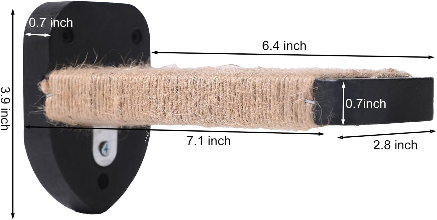 3-in-1 Cat Wall Steps - Climbing Wall Furniture & Shelves with Hemp Rope, Solid Wood Cat Ladder (Standard-Black)