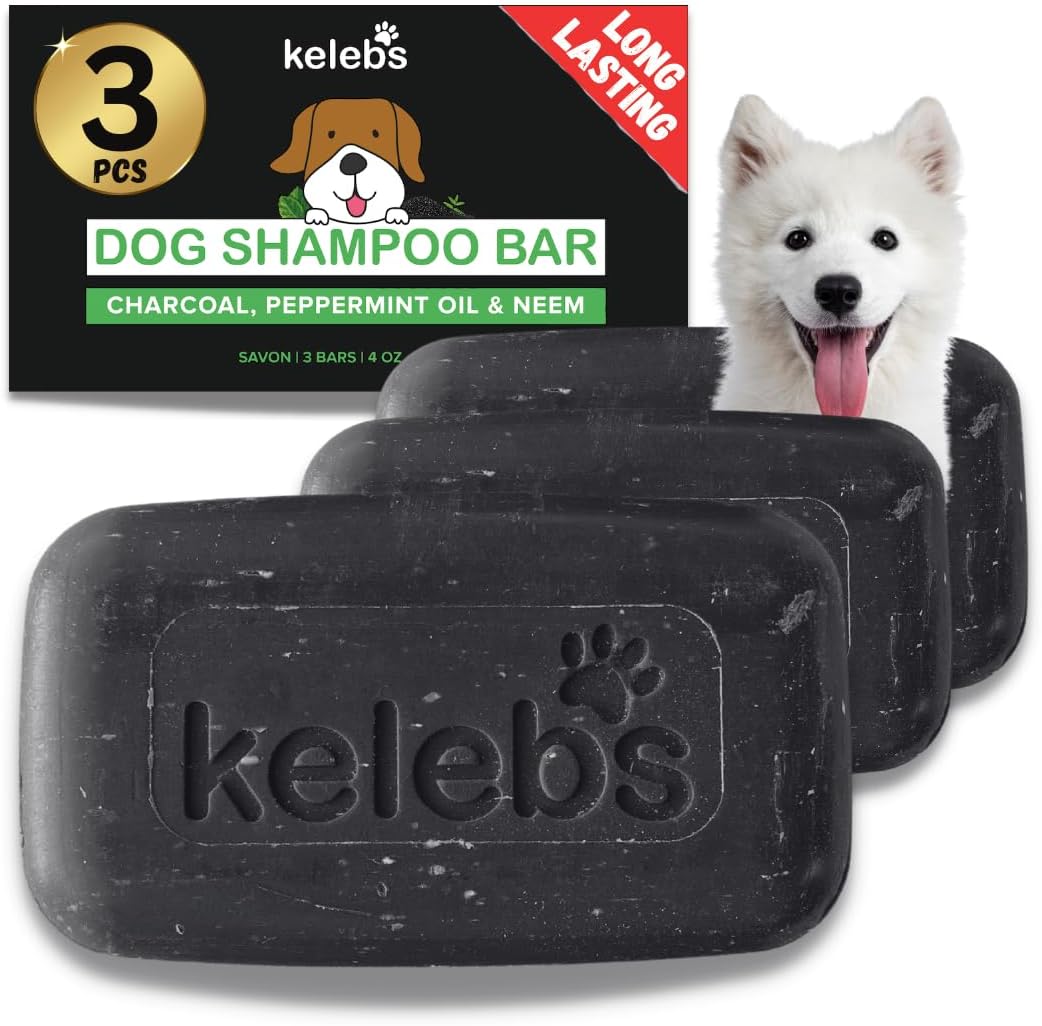 KELEBS 3 Bars - Whitening Dog Shampoo Bar with Charcoal – White Dog Shampoo with Natural Ingredients for Sensitive Skin