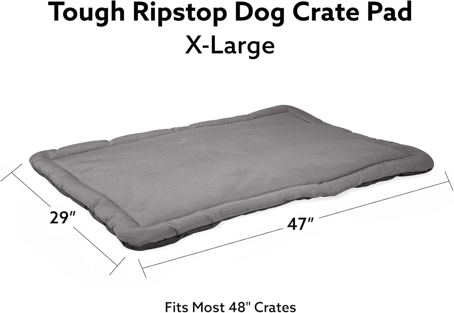 K9 Ballistics Tough Ripstop Dog Crate Pad - Durable & Machine Washable with Non-Skid Bottom and 120-Day Warranty, Fits 48" Wire Crates - X-Large, Light Gray Velvet