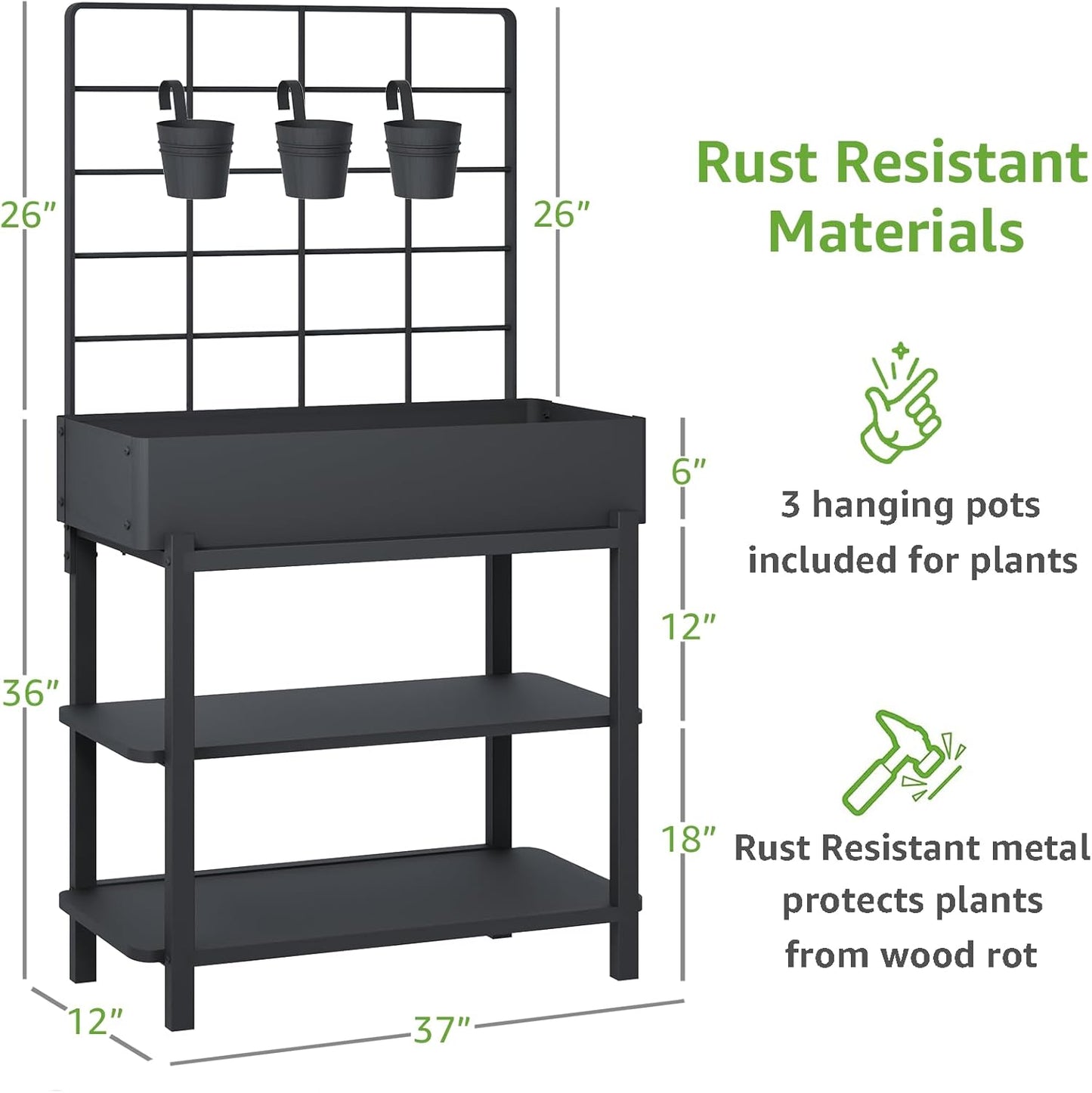 Metal Raised Garden Bed with Trellis, Elevated Planter Box with Legs for Outdoor Patio, Iron Standing Garden Box for Vegetables, Herbs, Flowers, Climbing Plants