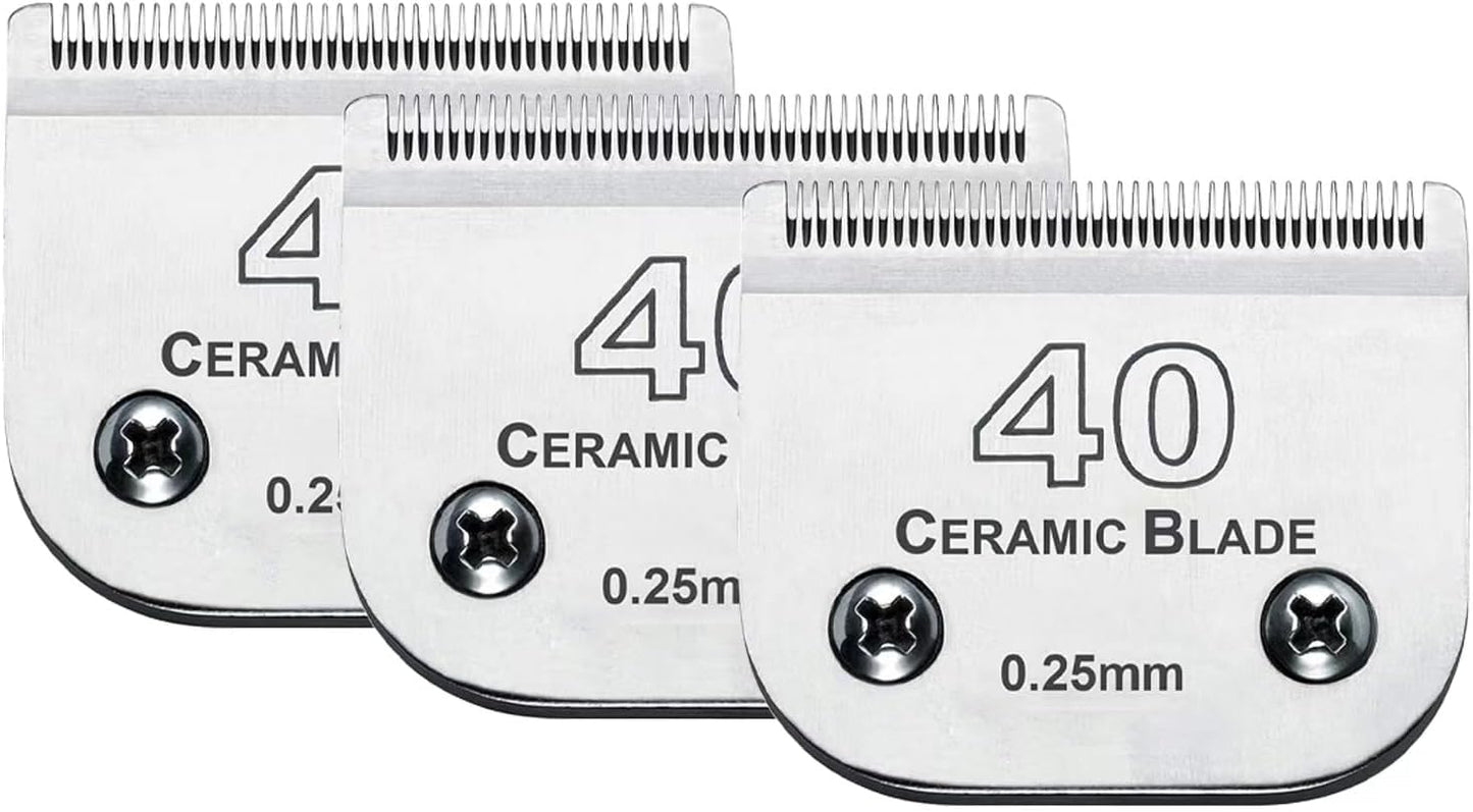 3PCS 40 Blades Dog Grooming Replacement Blades Compatible with Andis Dog Clipper,Ceramic Blade & Stainless Steel Blade