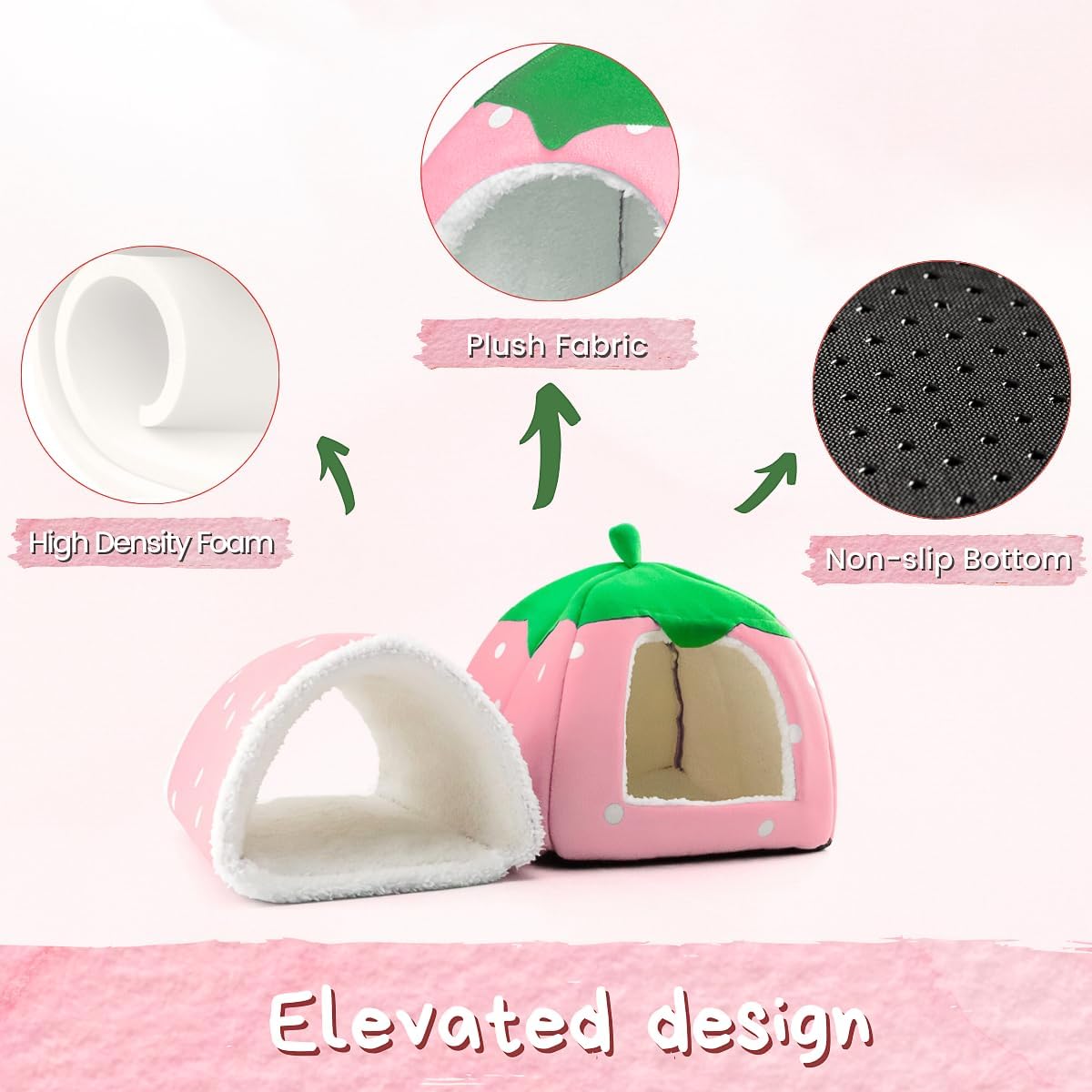 Guinea Pig Hideout with Tunnel, Washable Chinchilla House Bed, Fleece Hideaway, Enrichment Toys, and Cage Accessories for Ferret Hedgehog Small Animal