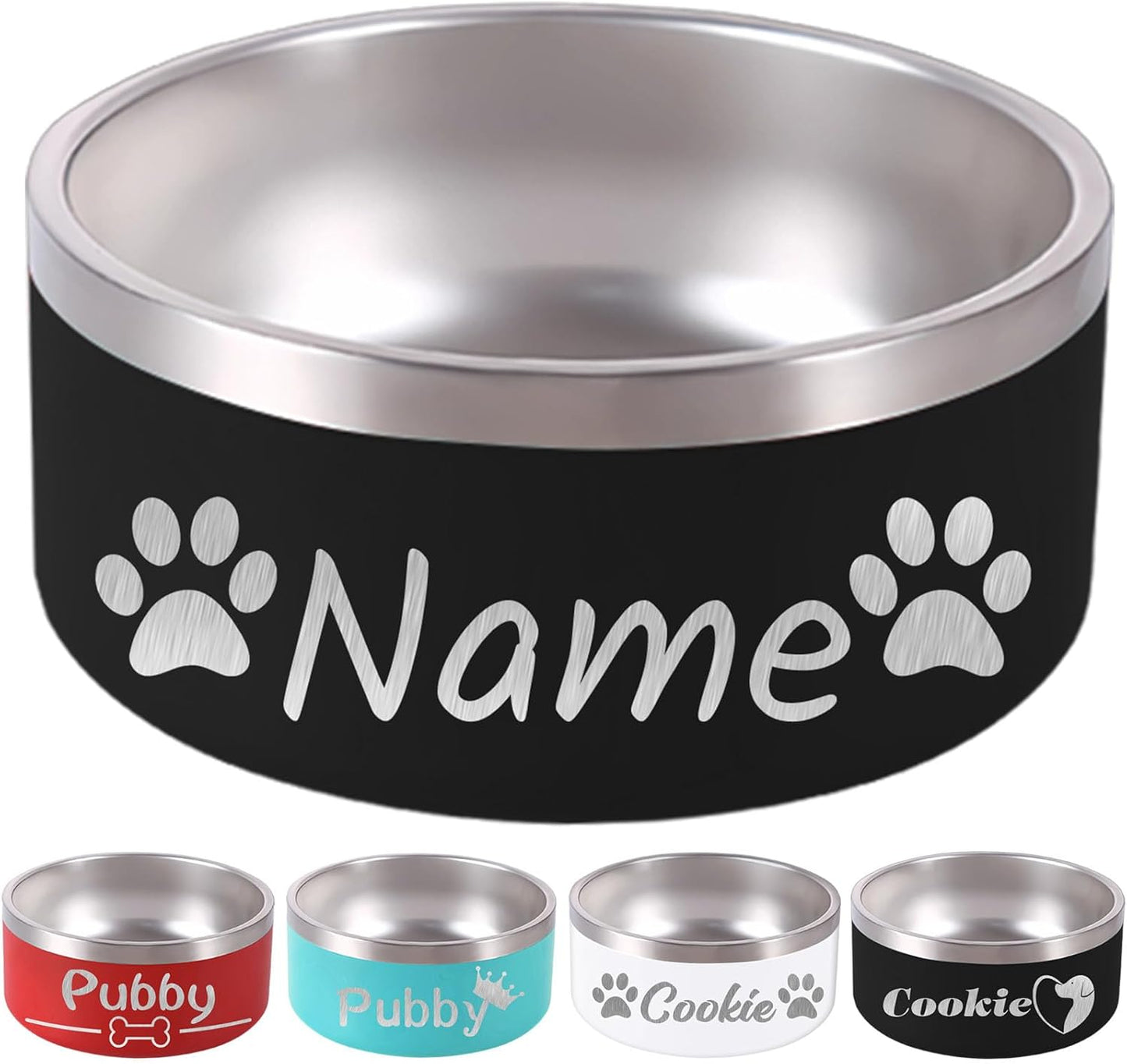 64OZ Personalized Dog Bowl Laser Engraved Custom Pet Name 18/32/42/64 oz No Slip Stainless Steel Insulated Bite-Resistant Food Water Dishes-Black