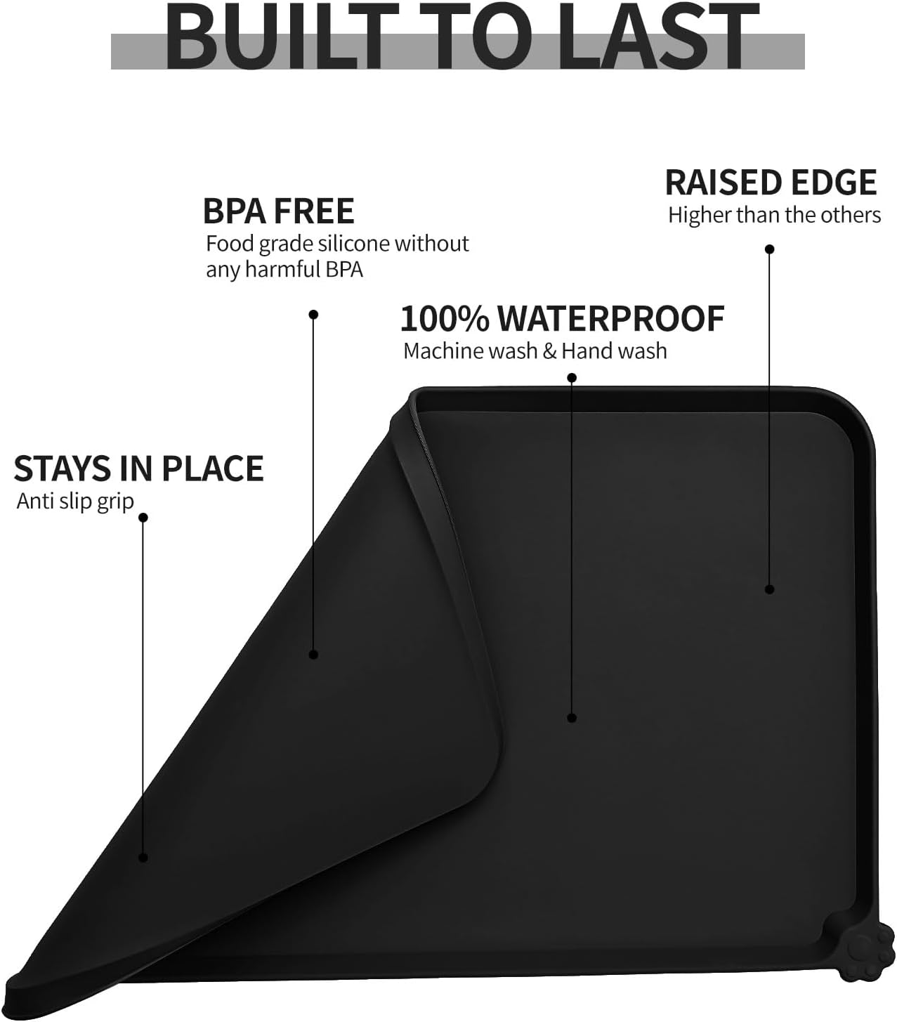 Waterproof Pet Feeding Mat with High Raised Edges, Heavier and Thicker Placemats for Cat Dog Water Bowl with BPA Free, Dogs Cats Food Mats for Messy Drinkers to Prevent Spill and Protect Floors