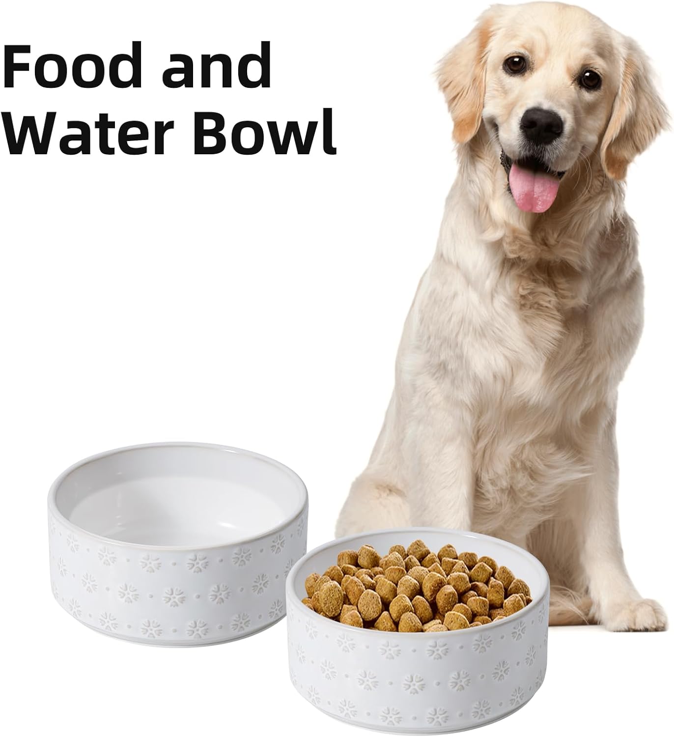7.3inch Ceramic Dog Bowl, Food and Water Bowl for Medium Breed Dog, Pet Bowl for Replacement (Single Bowl, Arctic White)