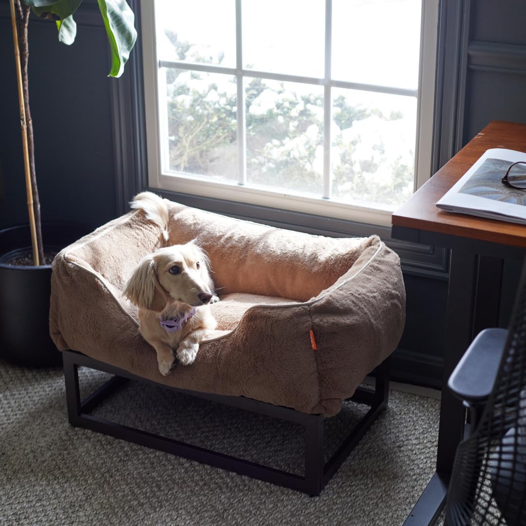 FUZI Luxury Aesthetic Dog Bed for Large Dogs with Washable Cover, Pet Couch, Pet Bed with Sides, Non-Slip Bottom, Soft and Durable Calming Dog Bed, Faux Rabbit Fur, Large 31.75x23.6x9.5 Light Brown