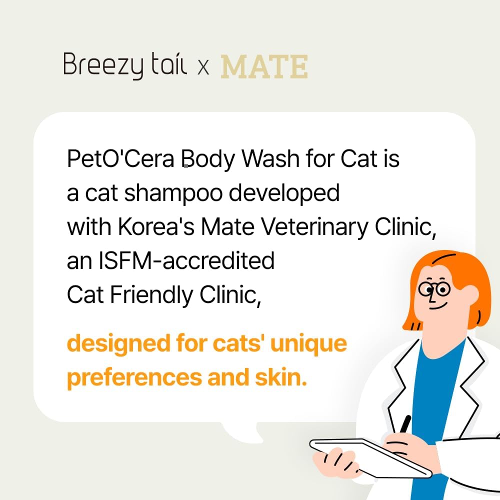 PetO’Cera All-in-One Cat Shampoo and Conditioner | Hypoallergenic Cat Skin & Coat Care | Itch Relief, Moisturizing & Rejuvenating | Veterinarian Approved and Formulated (10.1oz, 300ml)