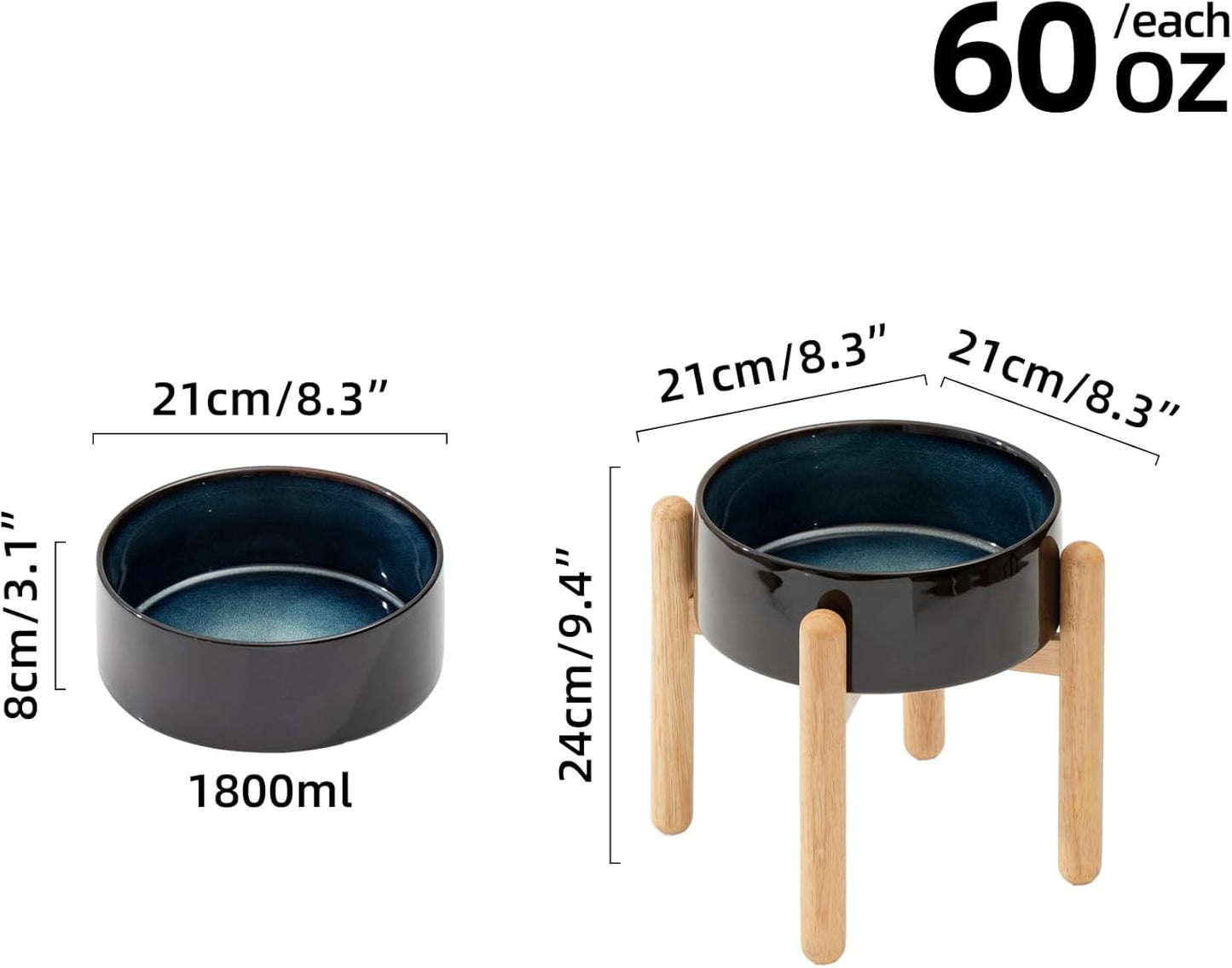 Ceramic 8.2inch Raised Dog Bowl with Stand for Large - Breed Dogs, Pet Food and Water Feeder(Single Bowl with Stand - Starry Sky)