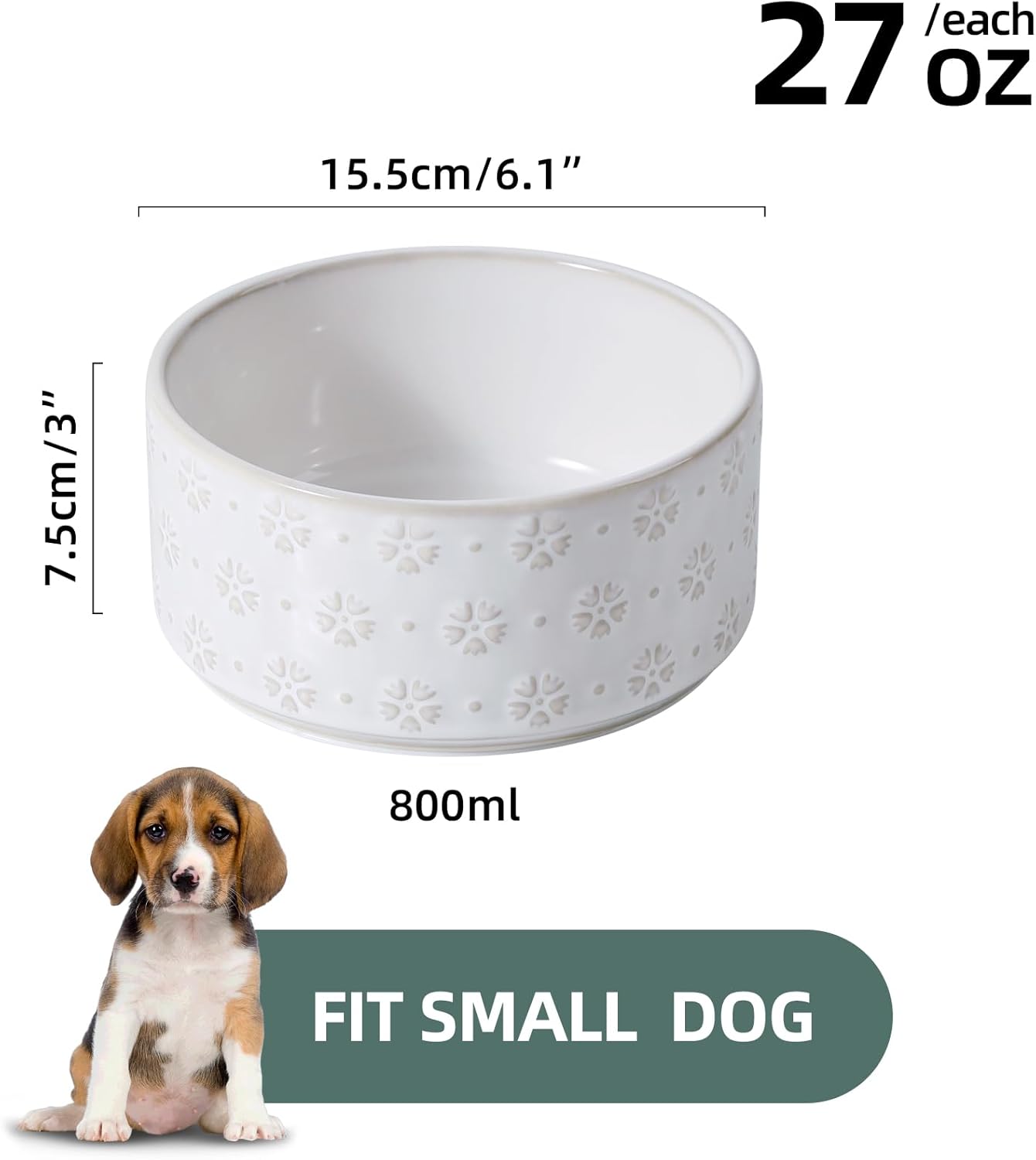 6.1inch Ceramic Dog Bowls, Food and Water Bowl for Small Breed Dogs, Weighted Dog Dishes(Single Bowl, Arctic White)