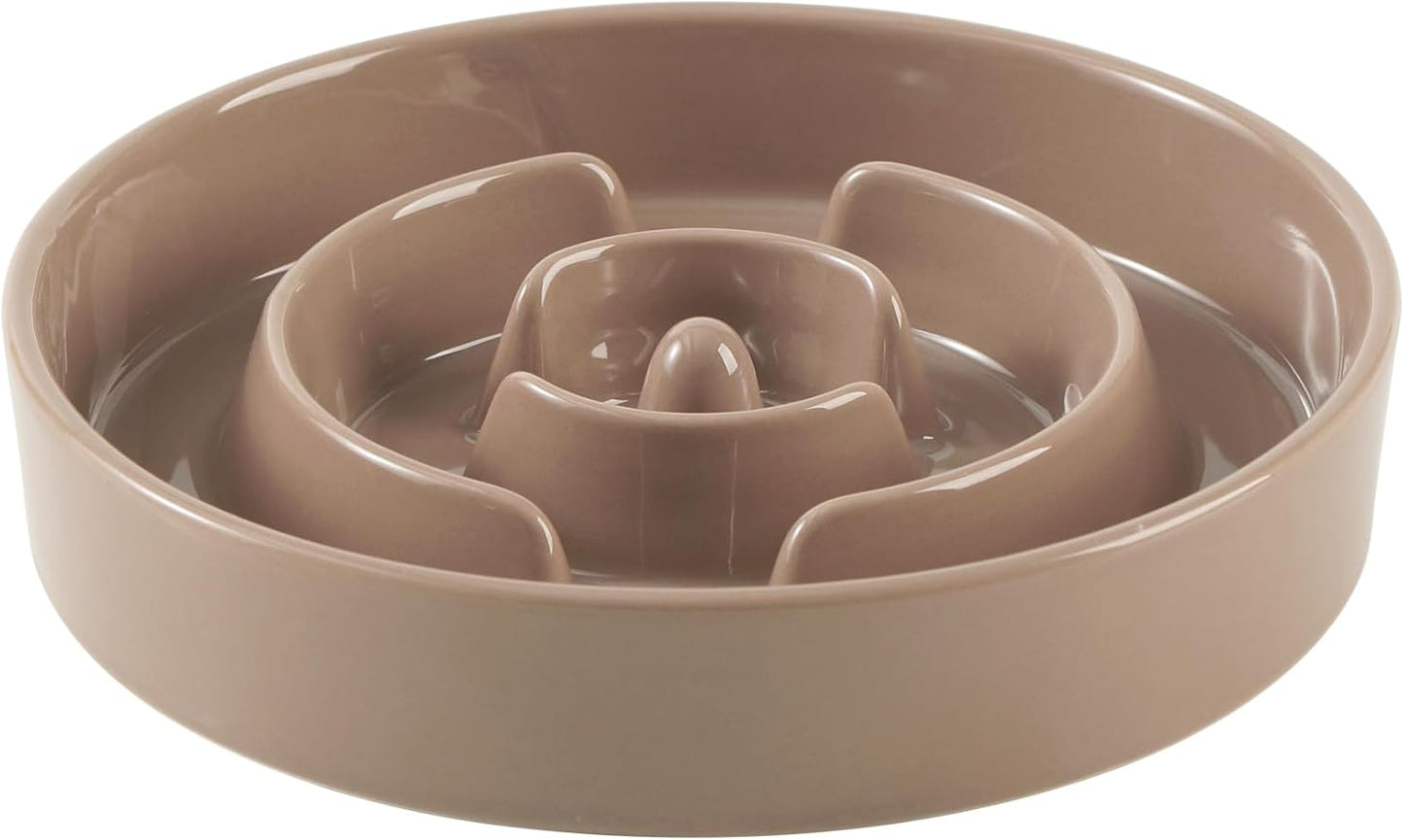 9.5inch Ceramic Slow Feeder Dog Bowl for Large Dog, Puzzle Dish, Anti-Gulping, Pet Slow Feeder, Stop Bloat, Preventing Choking (Single Bowl-Brown Coffee)