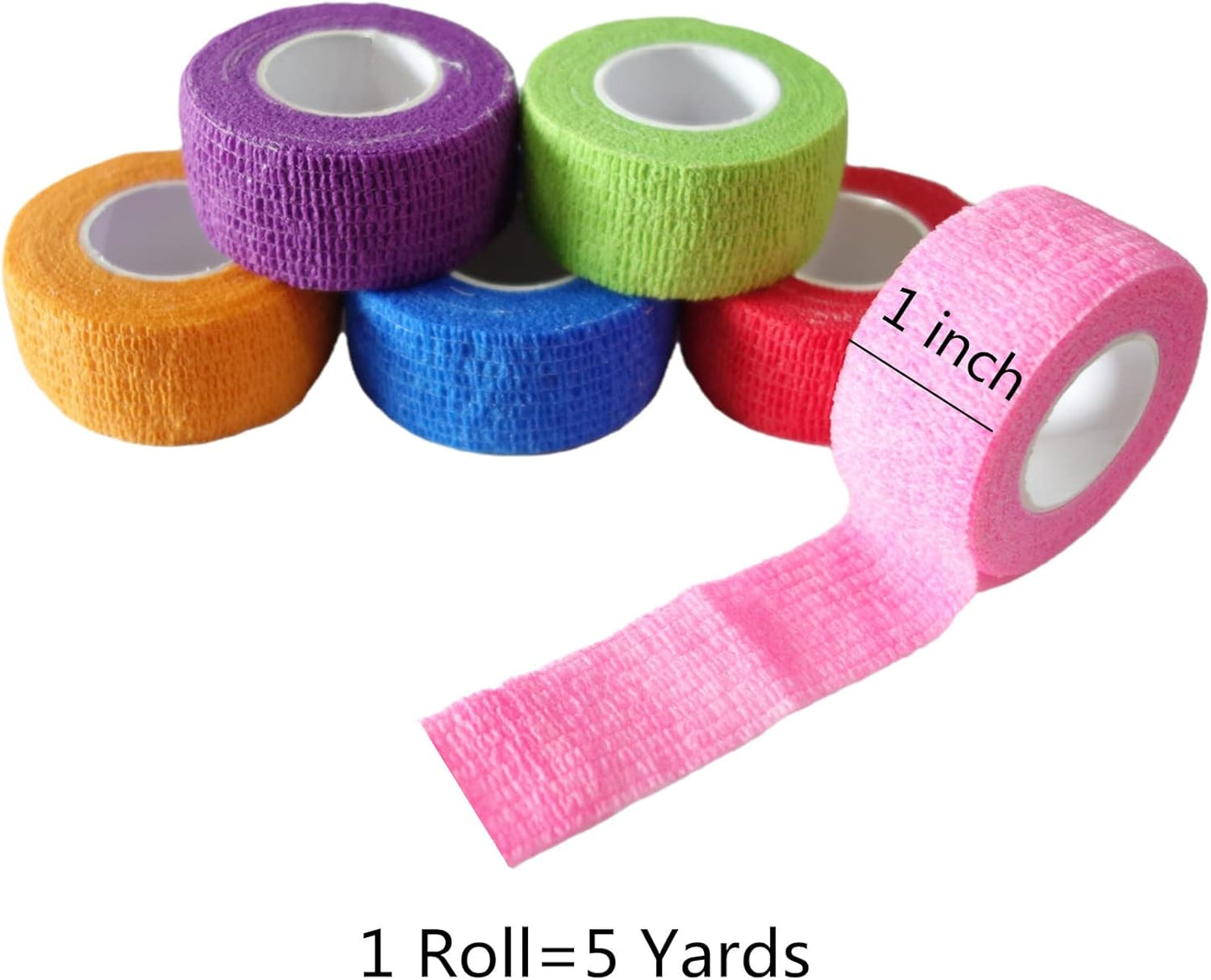 6 Pack 1" x 5 Yards Self Adhesive Bandage Wrap Breathable Cohesive Vet Wrap for Pets, Elastic Self-Adherent Tape for Sports, Wrist, Ankle (Mixed Colors)