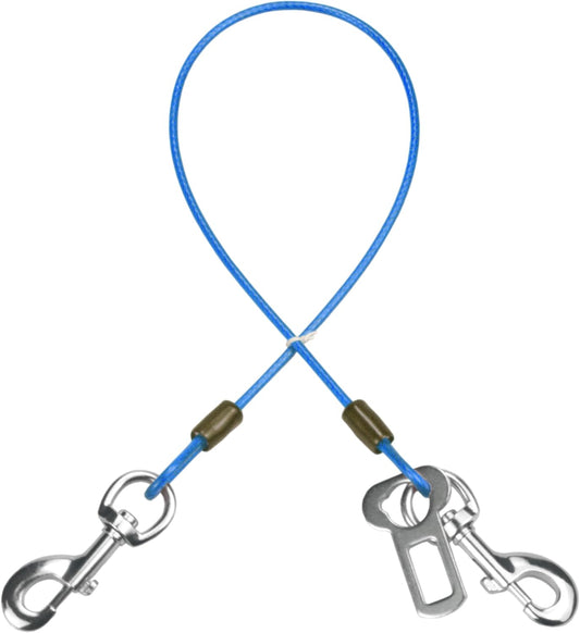 Dog Seat Belt Harness for Car,Dog Seatbelt of Coated Wire Leash Safety Restraint,No Chew Tether Cable Vehicle,Double Clips & Latch(Blue, 16 inch/40 CM)