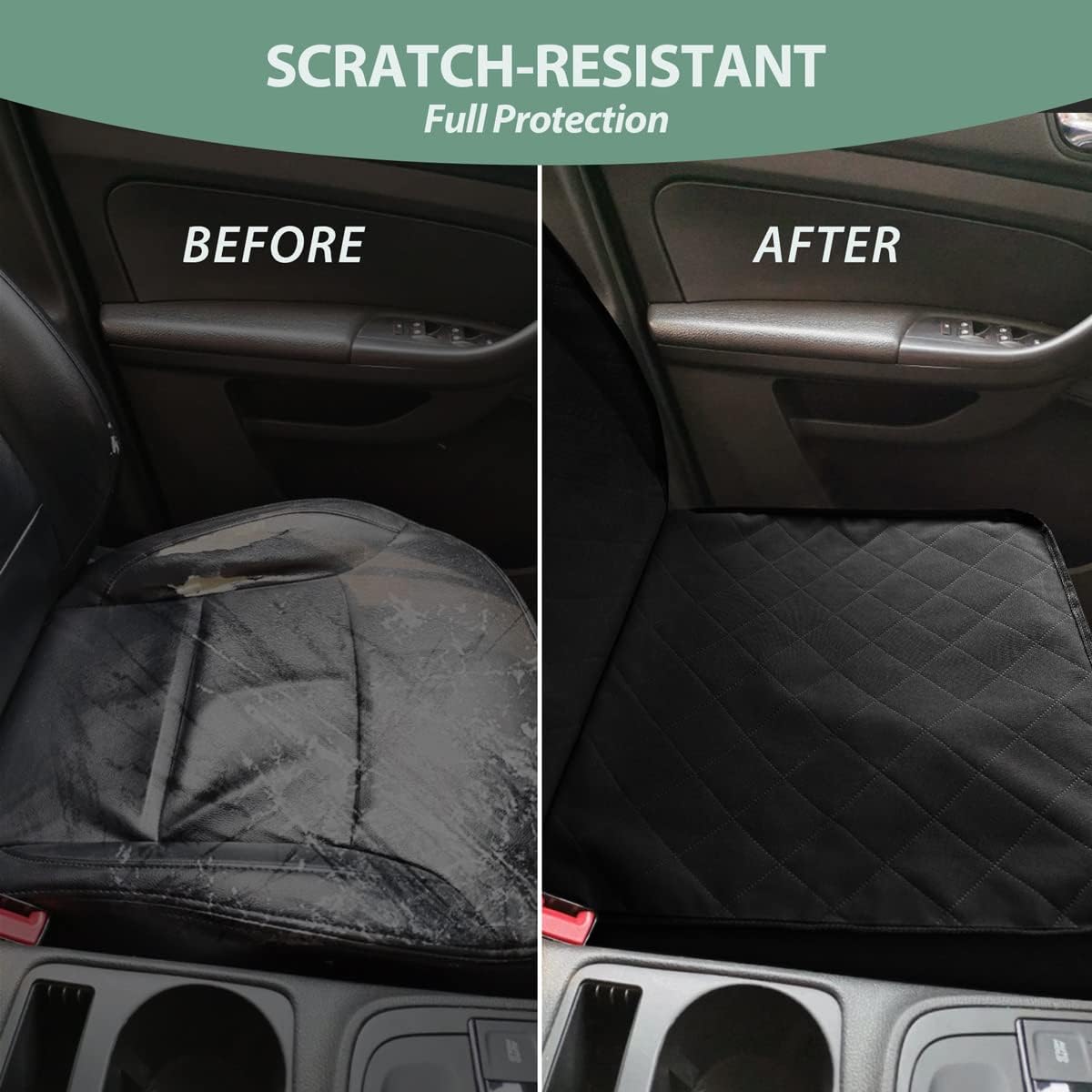 Dog Car Front Seat Cover with Side Flaps & Buckle Straps for Pet, 100% Waterproof 600D Oxford Single Seat Protector Heavy Duty Quilted Scratch Proof, Universal Size for SUV Truck, Black